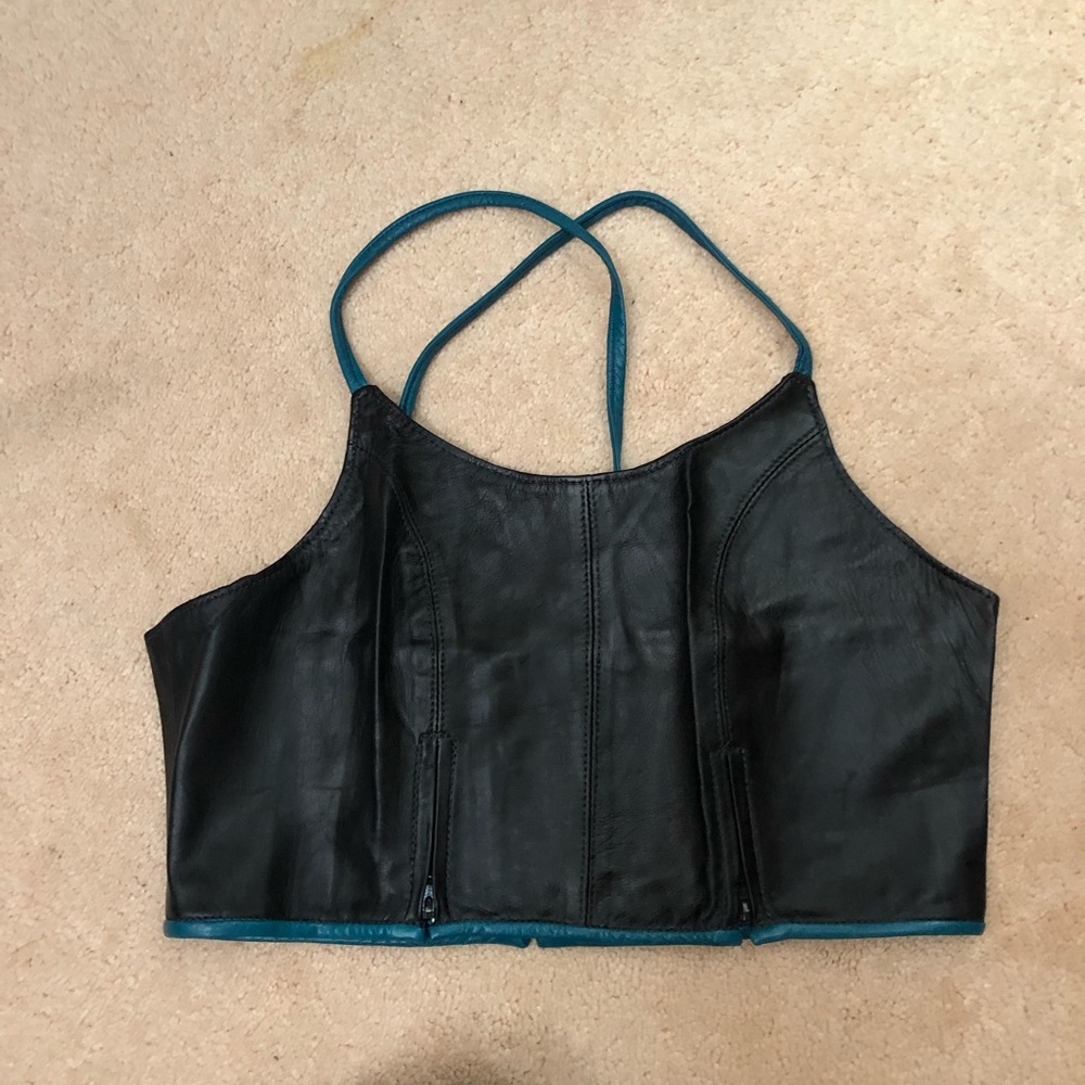 Leather zip up crop top